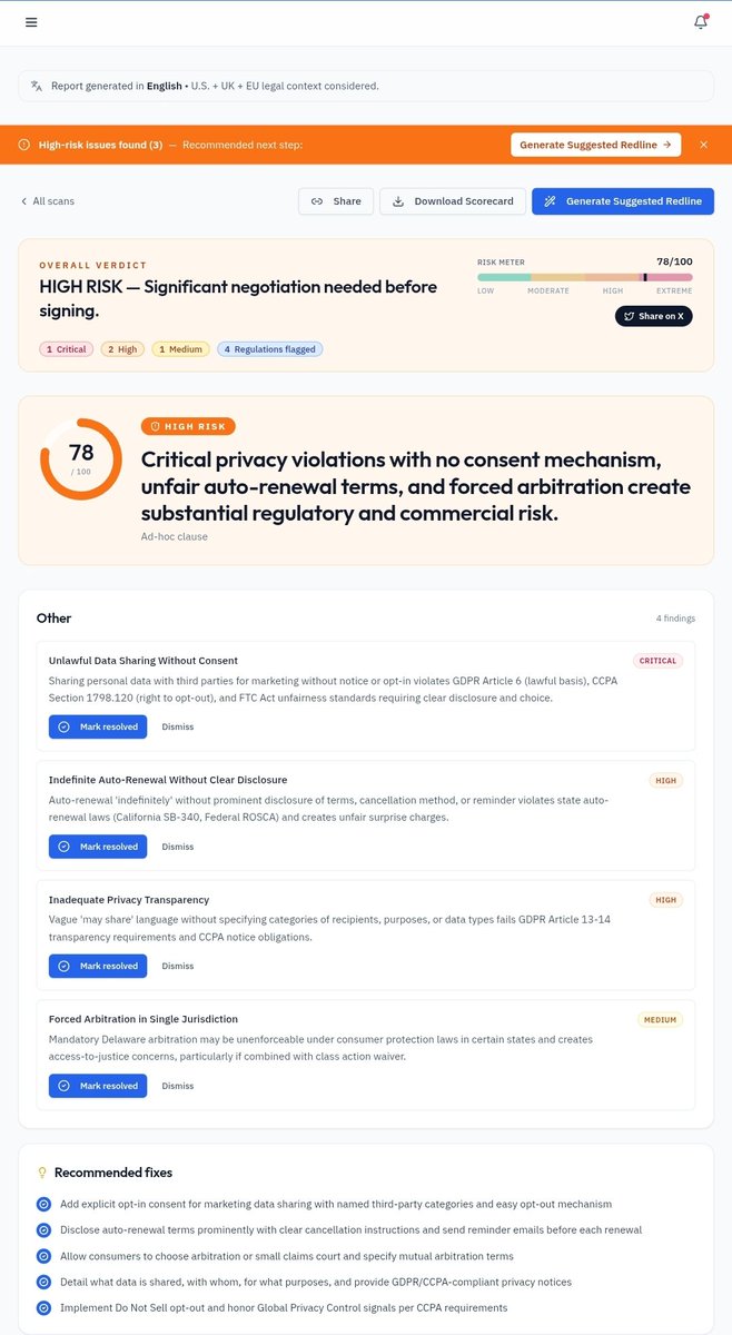 AgentflowTool's tweet photo. Big update: Payments are now live on AgentFlow.

I built this tool because I was tired of founders and small businesses signing risky contracts due to expensive legal reviews.

Now you can:
- Upload any contract (vendor, consulting, lease, NDA, etc.)
- Get an instant AI risk analysis + suggested fixes
- Pro plan available at $39/month

Free tier is still open.

https://t.co/fYBFHBLULw

Would love your feedback!

#LegalTech #AI #ContractReview