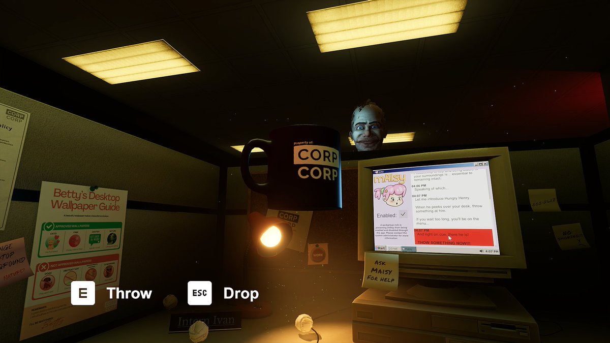 CherryBombInt's tweet photo. @TheIndieManiac Happy #ScreenshotSaturday and 4th of July!!

Now, get back to work! - CorpCorp Mgmt

Survive a week as an intern at the most insane corporation that is definitely not hiding anything. We promise 🤫

Wishlist on Steam: https://t.co/xSvLCMNSDs
Play the demo: https://t.co/6GL543x1iJ https://t.co/zjJW8Wlw57