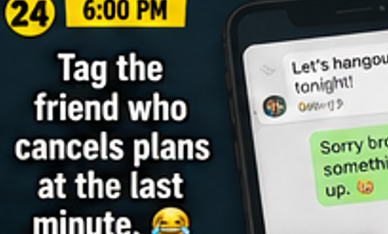 biz_time4's tweet photo. ๐ฅ "Tag the friend who cancels plans at the last minute. ๐" #Friends #Funny #TagAFriend https://t.co/tlEt8KtXIm