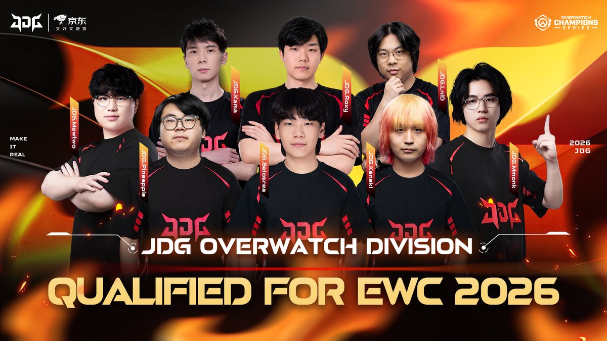 JDGaming's tweet photo. 【JD Gaming Overwatch Qualified for EWC 2026！】
March toward the global stage! After rounds of tough matches, JDG Overwatch earned their ticket to the 2026 Esports World Cup. May the team stick to their rhythm, showcase their strength against global rivals, and spare no effort in chasing greater glory.
#RoadToEWC #EWC2026