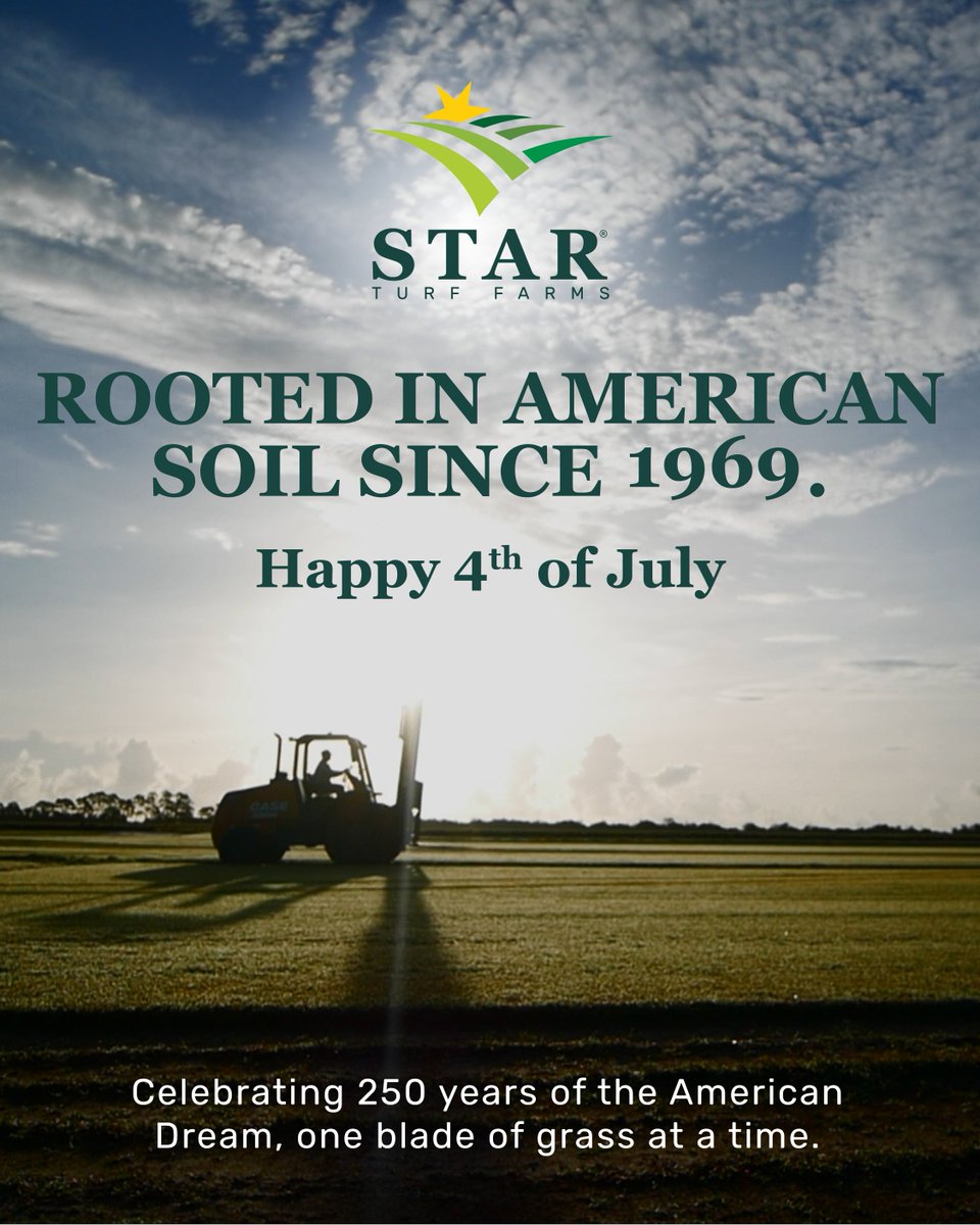 StarTurf_Farms's tweet photo. The American Dream is real, and our family is living proof. Built on trust and hard work, Star Turf Farms is proud to celebrate America's 250th birthday with the same values that have guided us since 1969. Happy 4th of July from our family to yours. 🇺🇸 #KeepingFloridaGreen https://t.co/Q6LRrtI2W1