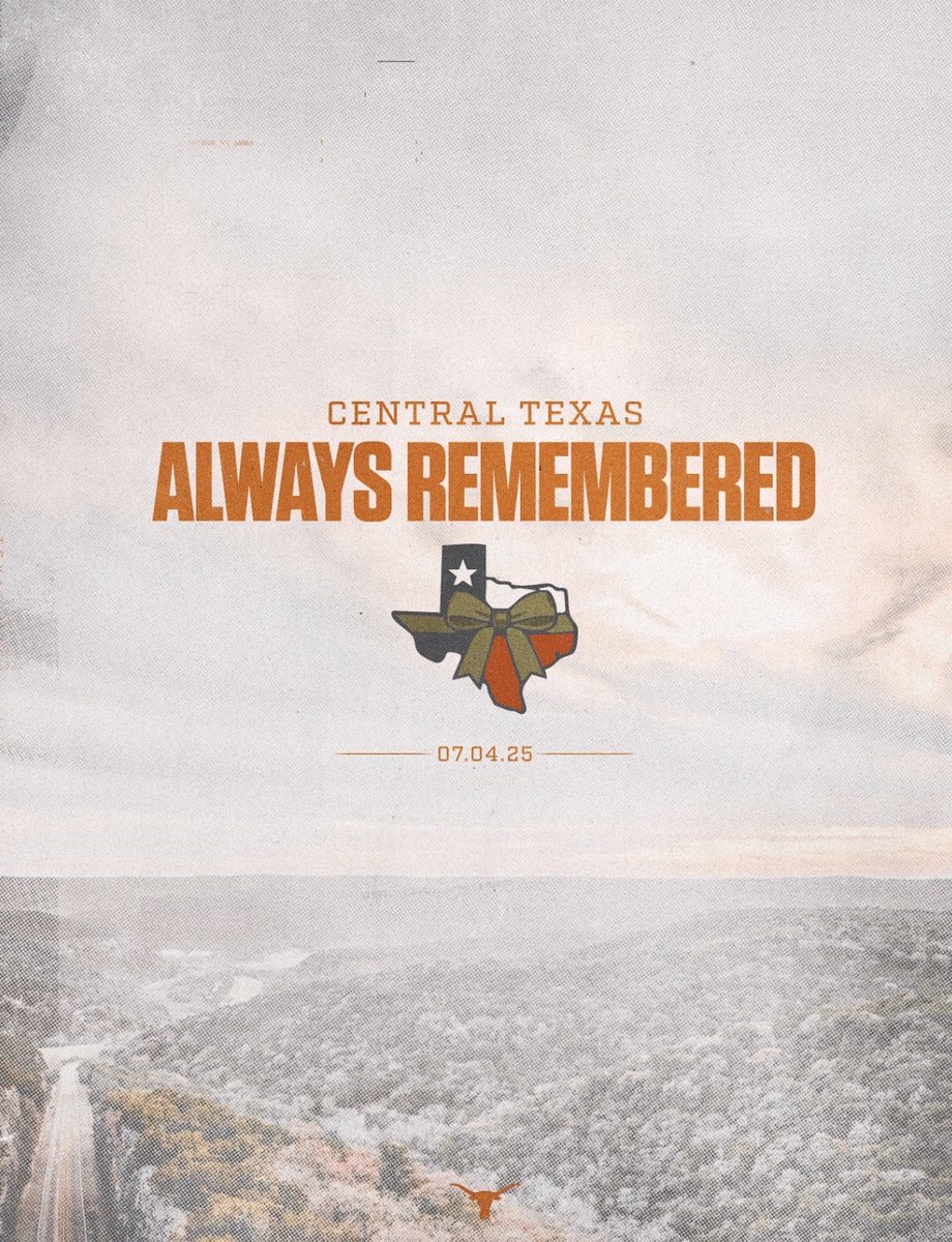 CoachSark's tweet photo. Remembering everyone affected by the devastating Central Texas floods. 🧡 Our hearts are with the families, survivors, and brave first responders. #TexasStrong #HillCountryFloods https://t.co/F850WOw1yx