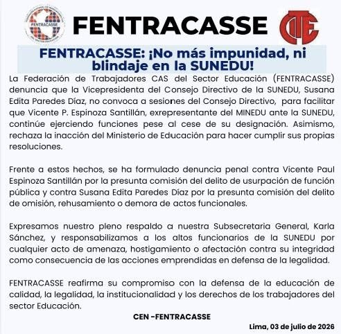 fentracasse's tweet photo. #LoÚltimo | @fentracasse : "No más impunidad, ni blindaje en la @SuneduPeru " https://t.co/jPnfk1tvHe