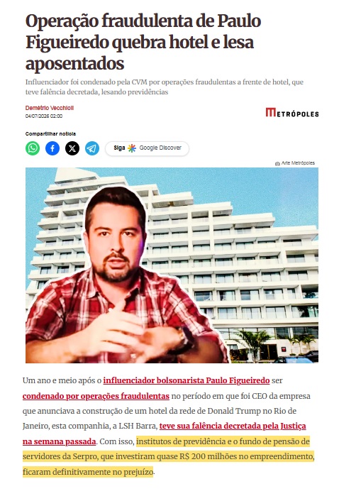 SidneyGump's tweet photo. O neto de ditador é o Rei Midas ao contrário:
Tudo o que toca vira m#rd@.

"Operação fraudulenta de Paulo Figueiredo quebra hotel e lesa aposentados" https://t.co/oor0FaiKQ2