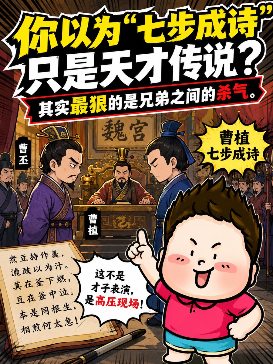 Banderhu368's tweet photo. 曹丕不是在考作文，曹植也不是在展示天赋。那一刻，诗不是文采，是求生；兄弟不是亲情，是权力面前最锋利的一把刀。

所以别再只夸“才子太厉害”，真正扎心的是：有时候最想你闭嘴的，偏偏是最亲的人。 https://t.co/q60zdnTD15