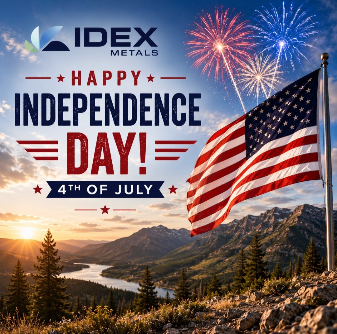 IdexMetals's tweet photo. Happy Independence Day! 

Today, we celebrate the spirit of freedom, innovation, and opportunity that drives the United States.🇺🇲

From all of us at IDEX Metals, we wish our shareholders, partners, local communities, and industry colleagues a safe and enjoyable Fourth of July. https://t.co/4v8BpUnZoC