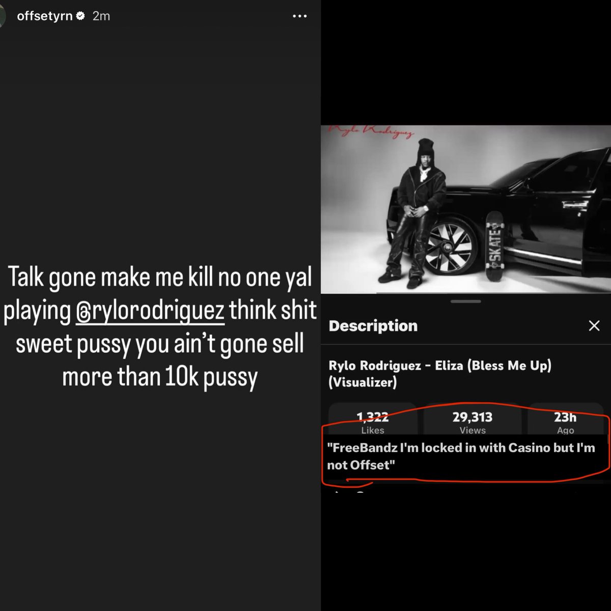 411Uncut_'s tweet photo. Gang, #Offset and #RyloRodriguez exchange words after Offset took Rylo’s "FreeBandz I'm locked in with Casino but I'm not Offset" bar as a diss. Thoughts?
#411Uncut #411WithNellaD https://t.co/SvfQ8K7taJ