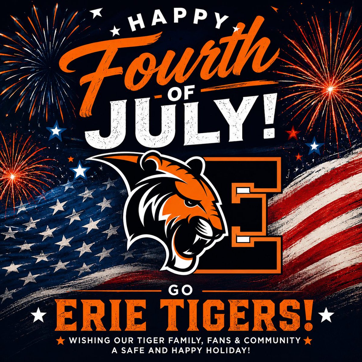 ErieTigersFB's tweet photo. On this special 250th birthday of this great nation! The Erie Tigers wish everyone a very happy and safe 4th of July! ๐บ๐ธ๐บ๐ธ๐บ๐ธ #EAT #Exit232 https://t.co/5h6kKfWDwe