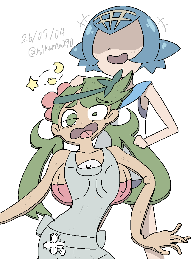 #毎月4日は平面化の日
ポケモンのスイレン…?とペラッペラなマオ描きました。 