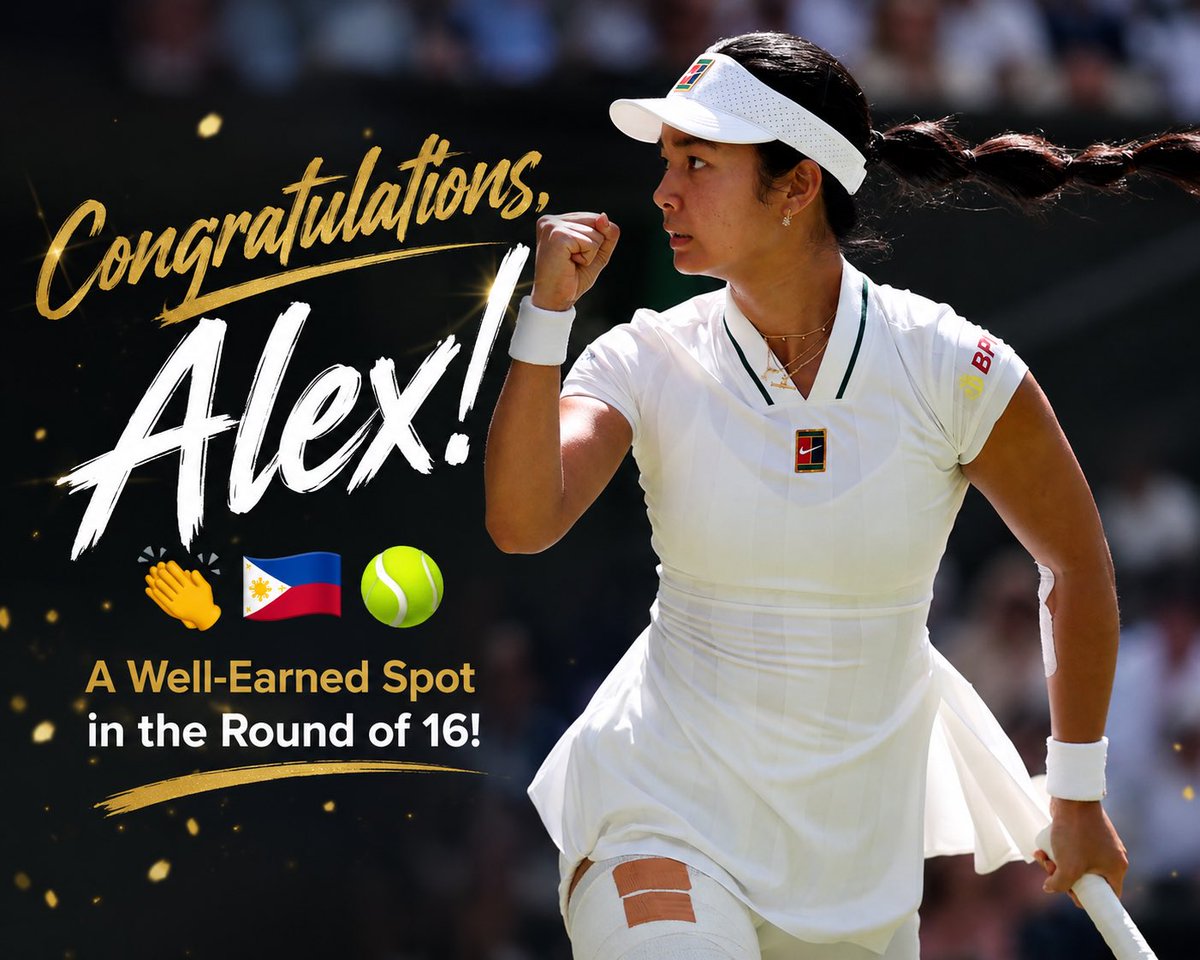 gesperas's tweet photo. Congratulations, Alex Eala! 🇵🇭🎉🎾

Composed. Fearless. Brilliant when it mattered most.

A well-earned victory over reigning Wimbledon champion Iga Świątek and another historic milestone for Philippine tennis.

Final score: 7–6, 6–2.

On to the Round of 16! 👏🇵🇭

#AlexEala #Wimbledon
