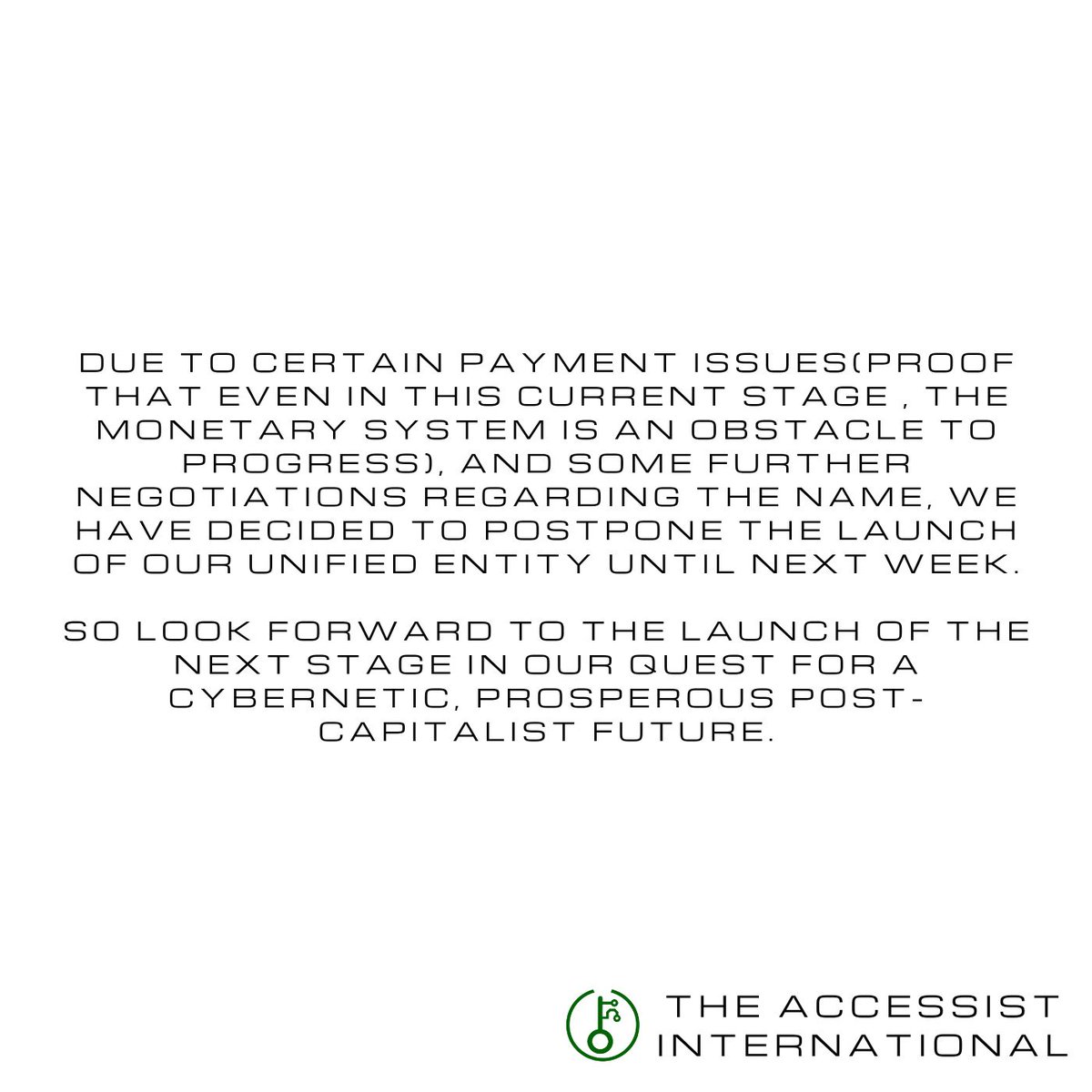 CyberEconNet's tweet photo. A slight delay, but everything is ironed out now

#Accessism #ResourceBasedEconomy #OpenAccessEconomy https://t.co/SdXMvS7qsR