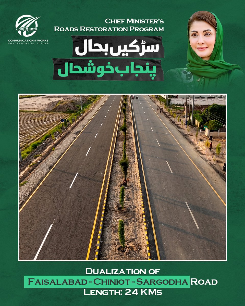 cwdpunjab's tweet photo. #سڑکیں_بحال_پنجاب_خوشحال
Under Chief Minister Punjab @MaryamNSharif Roads Restoration Program, the 𝗗𝘂𝗮𝗹𝗶𝘇𝗮𝘁𝗶𝗼𝗻 𝗼𝗳 𝘁𝗵𝗲 𝗙𝗮𝗶𝘀𝗮𝗹𝗮𝗯𝗮𝗱-𝗖𝗵𝗶𝗻𝗶𝗼𝘁 𝗥𝗼𝗮𝗱, spanning 24 km, is progressing at a rapid pace.
#Roadsrestorationprogram #RoadsDevelopment #DevelopingPunjab #PunjabProgress #chiniot #Faisalabad #سوہنے_پنڈ_سوہنیاں_راہنواں