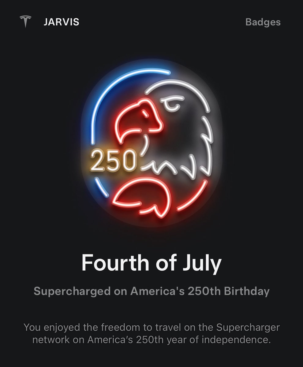 ImVenturous's tweet photo. @j_grieshaber Got my Tesla Supercharger badge today as well! 🇺🇸🚘⚡️ https://t.co/tl1GQBHq01