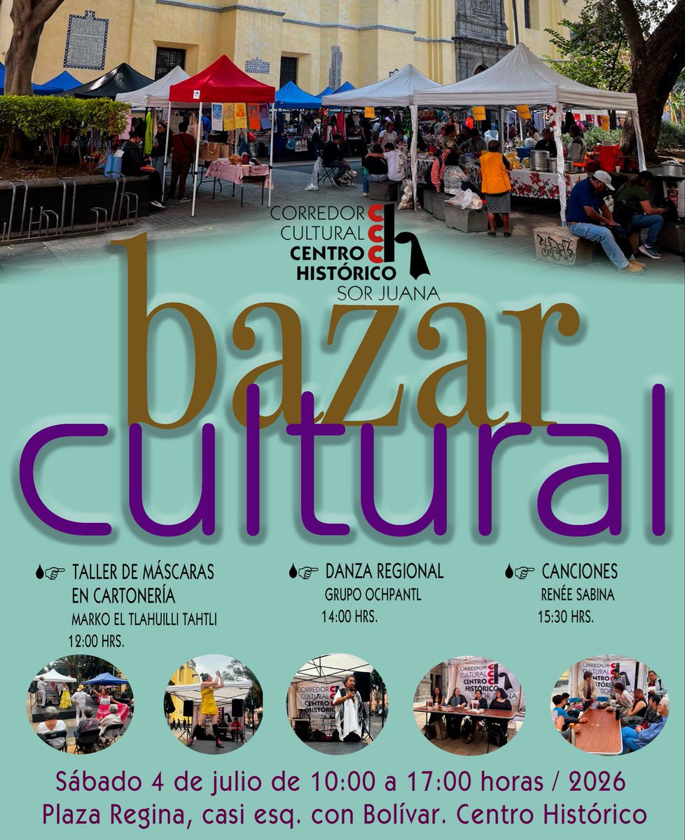 corredorcentro's tweet photo. Hoy tenemos bazar comunidad, les esperamos en la plaza de Regina, tenemos un gran cartel cultural, formando comunidad en el centro histórico😊✌🏾 https://t.co/HsgVVpCLxa