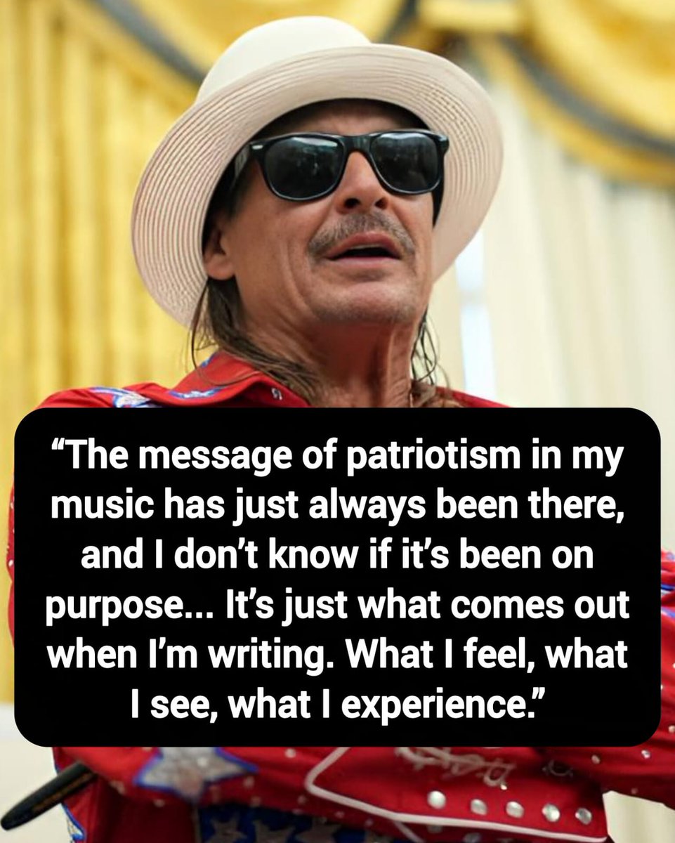 DavidJHarrisJr's tweet photo. Kid Rock: “The message of patriotism in my music has just always been there, and I don’t know if it’s been on purpose... It’s just what comes out when I’m writing. What I feel, what I see, what I experience.”

Thoughts? https://t.co/VZxCDqiykB