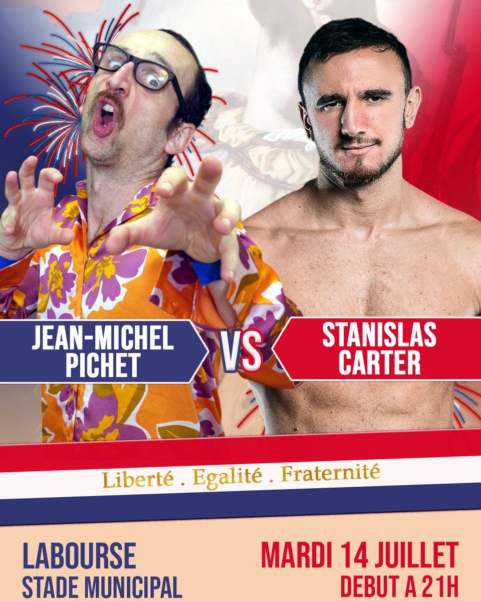icwacatch's tweet photo. 💙🤍❤️ Match annoncé pour le 14 juillet ! 🔥
📅 Mardi 14 juillet à 21h. Show suivi d'un feu d'artifice. 🎇
📍 Stade municipal à Labourse (62).
🎟️ ENTREE GRATUITE ! 🔥🔥🔥
#catchFR #CatchPopulaire #ICWA #labourse #show #evenement #sortiefamille #spectacle #npdc https://t.co/qqFokhibYT