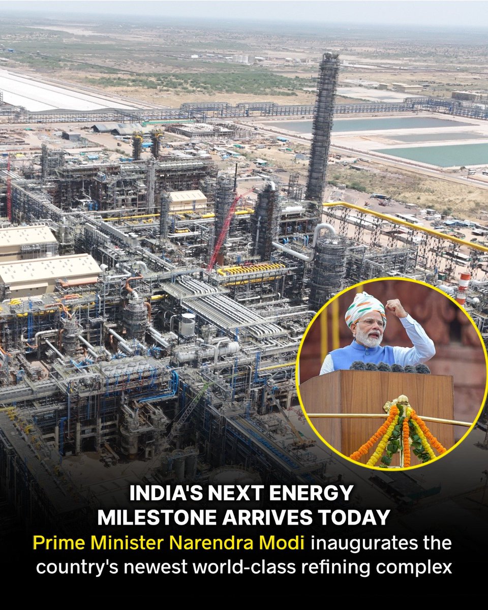 theskindoctor13's tweet photo. The HPCL Rajasthan Refinery at Pachpadra was inaugurated today by the PM.

It is a massive W for India. Built with an investment of over ₹79,000 crore, this is India’s first greenfield integrated refinery-cum-petrochemical complex in nearly a decade, combining a 9 MMTPA refinery with a 2.4 MMTPA petrochemical unit. By integrating both, the project strengthens India against global oil shocks, reduces import dependence, and moves the country closer to its target of 310–320 million metric tonnes of refining capacity by 2030.

It also delivers a major economic boost to Rajasthan. What was once a remote desert region is becoming a thriving industrial hub, creating thousands of jobs and opening opportunities for new businesses. Delivering a project of this scale reflects PM Modi’s focus on building world-class infrastructure to transform the economy and improve people's lives.