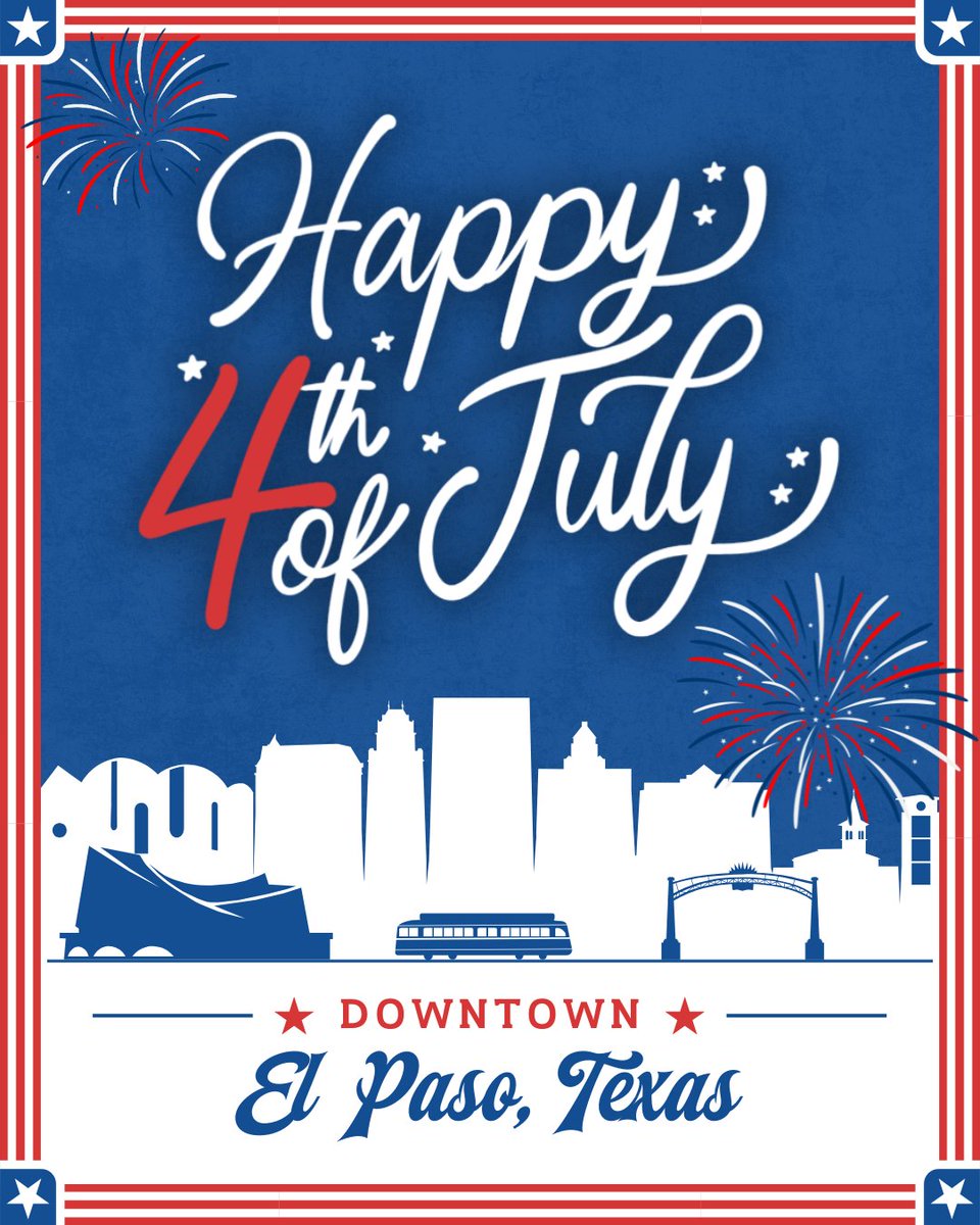 Downtown_EP's tweet photo. Happy Fourth of July from Downtown El Paso! ✨
We hope your holiday is filled with celebration, connection, and plenty of Downtown fun.
#DowntownElPaso #DTEP #EPTX #FourthOfJuly #4thOfJuly https://t.co/I9qirpFYkZ