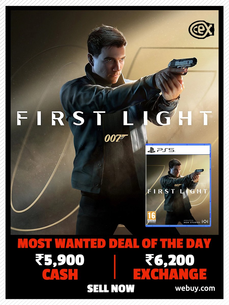 cexindia's tweet photo. Best prices paid for your games today! Get instant cash or more when you exchange for a Voucher at CeX stores or on your Doorstep!
Hurry - Prices expiring soon!
Head https://t.co/dgVjYYLXEP
Visit https://t.co/bHyIdxCw9c
#CeX #CeXIndia #Sell #Games #PS5 #007FirstLight #Console https://t.co/zNhvG9gjg7