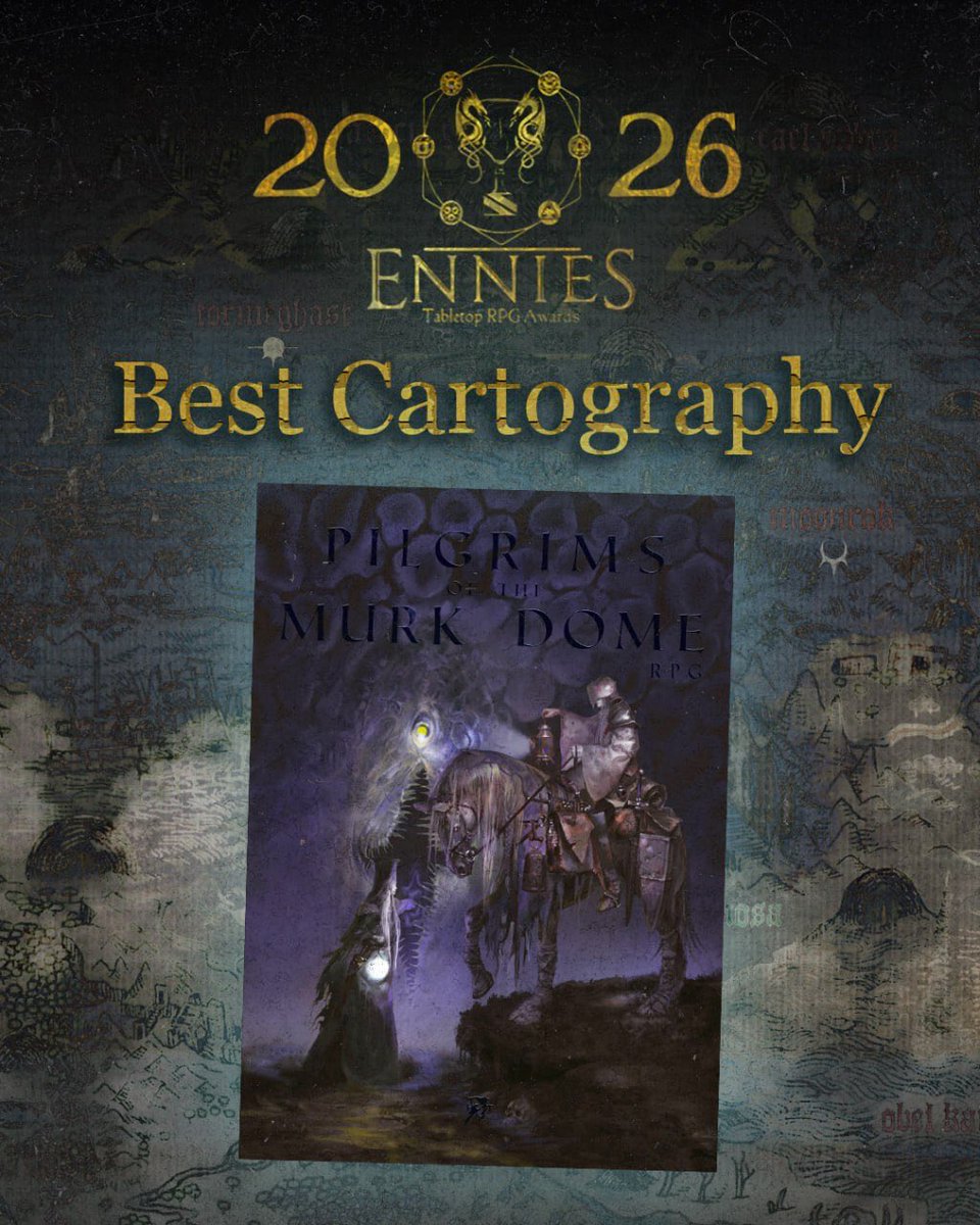 Hollow_Press's tweet photo. Murkdome has received an official nomination for the 2026 ENNIE Awards in the Best Cartography category, thanks to the map created by plastiboo! Pilgrims of the Murk Dome is available on the Hollow Press store! 

https://t.co/8YJvthJT5M https://t.co/8EfWcaJPUP