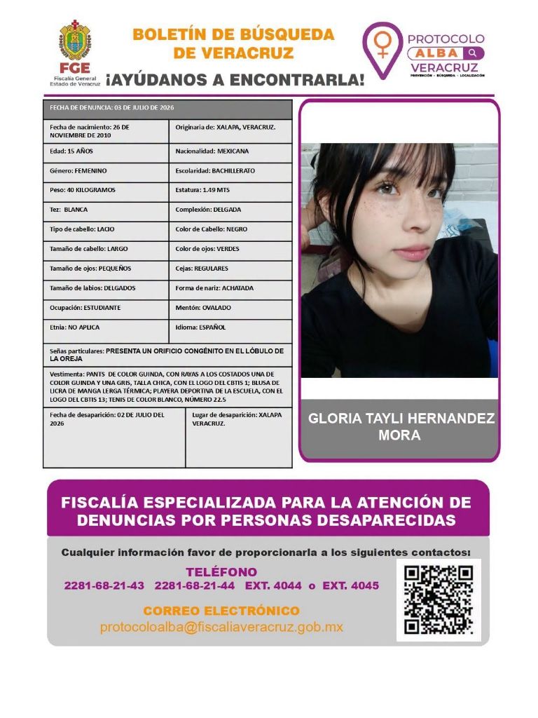 Eco1_LVM's tweet photo. 🚨🚨🚨Xalapa -Veracruz-

Familiares de una menor que desapareció tras salir de la escuela, solicitan ayuda para su localización, pero piden no difundir información falsa, al parecer en algunas redes circularon que ya había sido localizada:

-Gloria Tayli Hernández Mora

Gloria desapareció el pasado 2 de julio, mide 1.49 metros, de unos 40 kg, de tez blanca, complexión delgada, cabello largo, lacio y negro largo, ojos color verde.