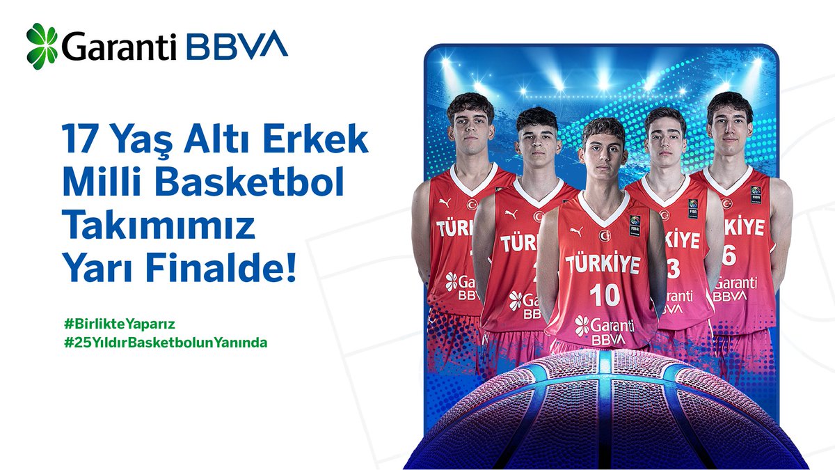 GarantiBBVA's tweet photo. Geleceğin 12 Dev Adam’ı yarı finalde!
Kalplerimiz sahada sizinle…
Haydi çocuklar, şimdi finale yükselme zamanı. 🇹🇷🏀
#BirlikteYaparız #25YıldırBasketbolunYanında https://t.co/Fm66eSIOm9
