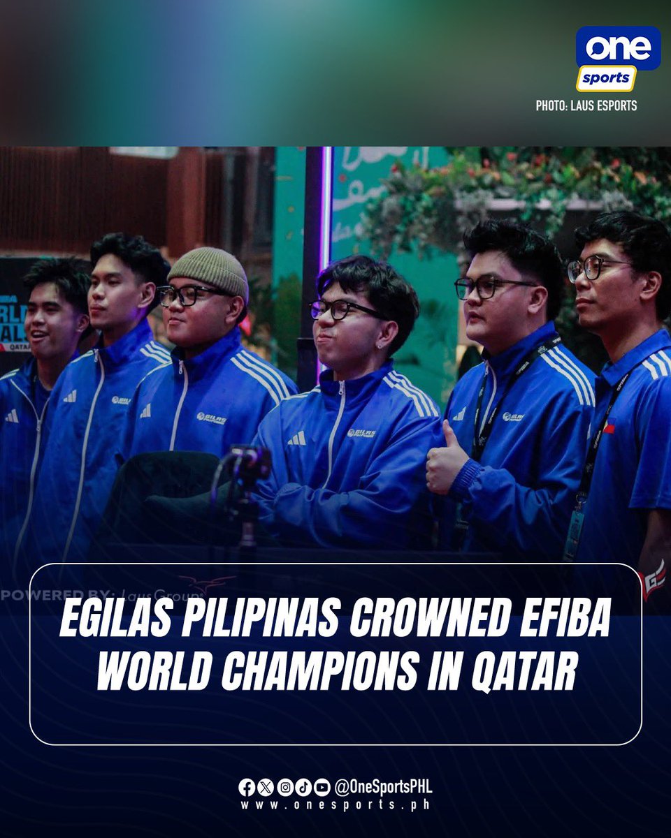 OneSportsPHL's tweet photo. CHAMPS IN QATAR! 🏆🇵🇭

eGilas Pilipinas made history on the global stage after sweeping Türkiye 3-0 in the Grand Finals to capture the gold medal and become World Champions of the eFIBA Season 4 Qatar World Finals for the first time.

#eGilasPilipinas #eFIBA https://t.co/WiBgGKJSUe