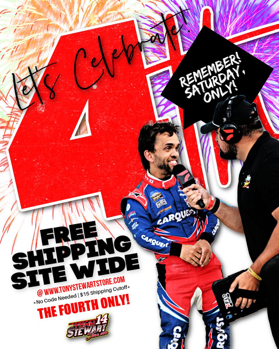 TonyStewart_Rcg's tweet photo. Happy 4th of July, race fans! 🎆🎆🇺🇸

FREE shipping from the @TSRStore TODAY only! No promo code needed, sitewide! #Ad 

SHOP ⬇️⬇️

https://t.co/yRLk1Ikxrh https://t.co/1azs3qiQu4