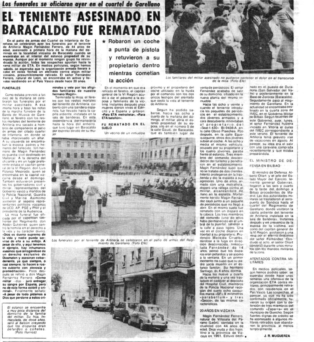 MemorialVT's tweet photo. 05/07/1981. Baracaldo. Se cumplen 45 años del asesinato por ETA-m del teniente @EjercitoTierra MAGÍN FERNÁNDEZ FERRERO. Varios terroristas le tirotearon cuando acababa de abrir al público el establecimiento de venta de prensa propiedad de su esposa. 
#TenemosMemoriayRelato https://t.co/a4fZSrsxHr