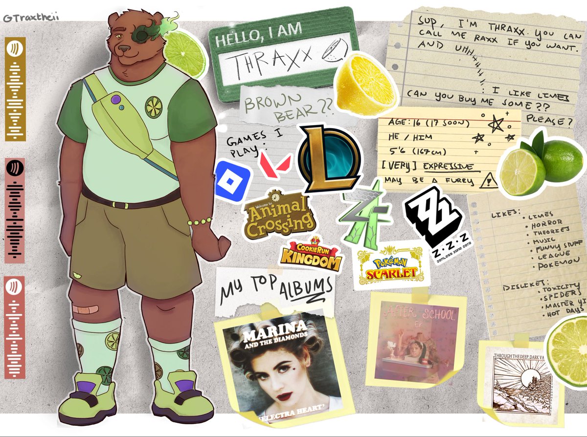 Traxtheii's tweet photo. Been wanting to post this for a while but I finally want to announce my hardwork for a couple of weeks, which is my official sona and intro! Figured I need one to finally represent who I am. Hope you guys like it!! 🍋‍🟩💚 https://t.co/u7QmKZh2JK