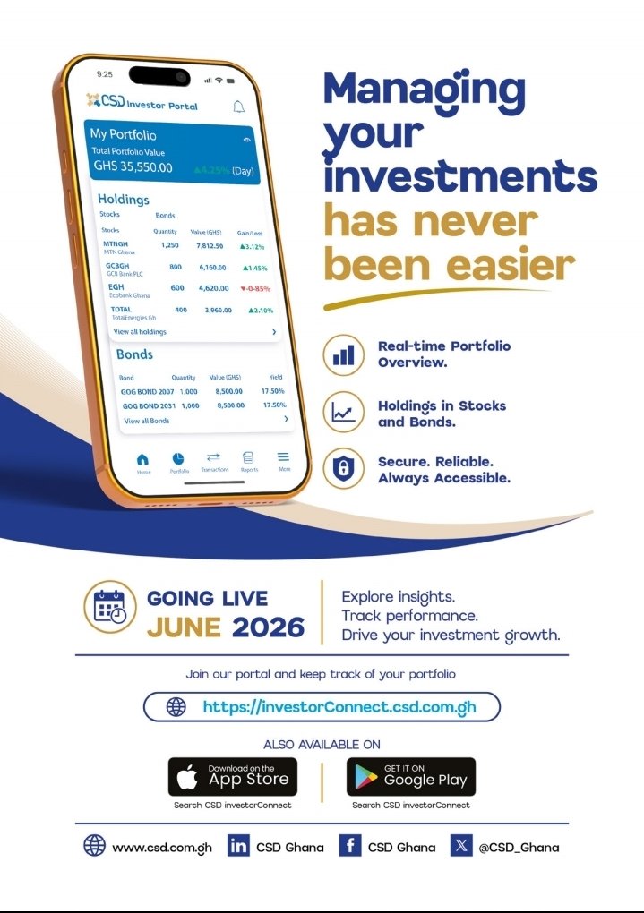 grudy_smith's tweet photo. 🚨 Wait... did CSD Ghana really just drop THIS? 
The CSD Investor Portal (InvestorConnect) is live — real-time portfolio tracking, stocks &amp; bonds holdings, all from your phone. 📱

Investors — have you come across this yet? Downloaded it already? What's your first impression? 👇 https://t.co/oBtmzHUcs4