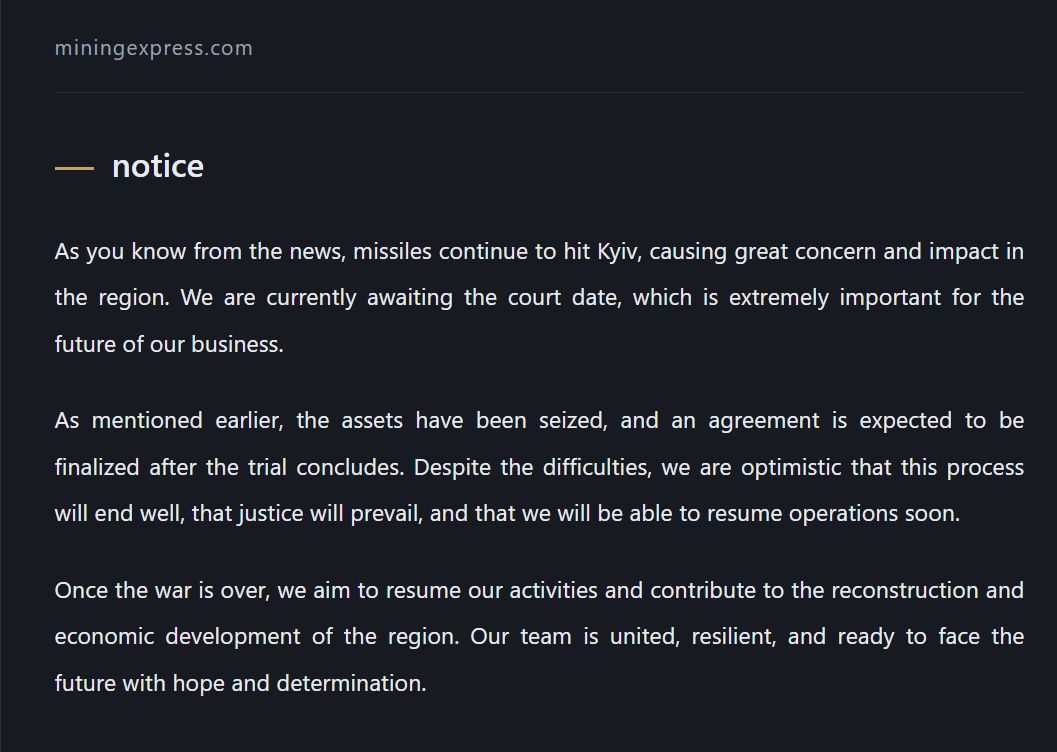 SpecterAnalyst's tweet photo. Sixteen hours ago, a wallet linked to Mining Express swapped 5,004 ETH for 8.8M DAI.

Mining Express was a collapsed Ponzi scheme launched in 2019 in Ukraine by Brazilian founder Kaze Fuziyama. The scheme recruited investors through an MLM structure before eventually ceasing payouts and pivoting to cloud video rendering.

In early 2022, Ukrainian law enforcement raided Mining Express's data center for several days, seizing cryptocurrency mining equipment as part of their investigation.

On March 19, 2024, this wallet received 4,512 ETH from wallet linked to Mining Express. The funds were later staked through Lido and Etherfi. By April 2026, all of the ETH had been staked, before being fully unstaked on May 4, 2026.

I first flagged this address on June 15, but didn't have the opportunity to investigate it further until now.

Related addresses:
0x9D6c9E135f96e5317f58b7B5Bf49C0d5dB03F3c1
0x06B8C5883Ec71bC3f4B332081519f23834c8706E
bc1qduw5sqvdc8dl4l7r84743xmang0ql2xghm407v

Stay smart.