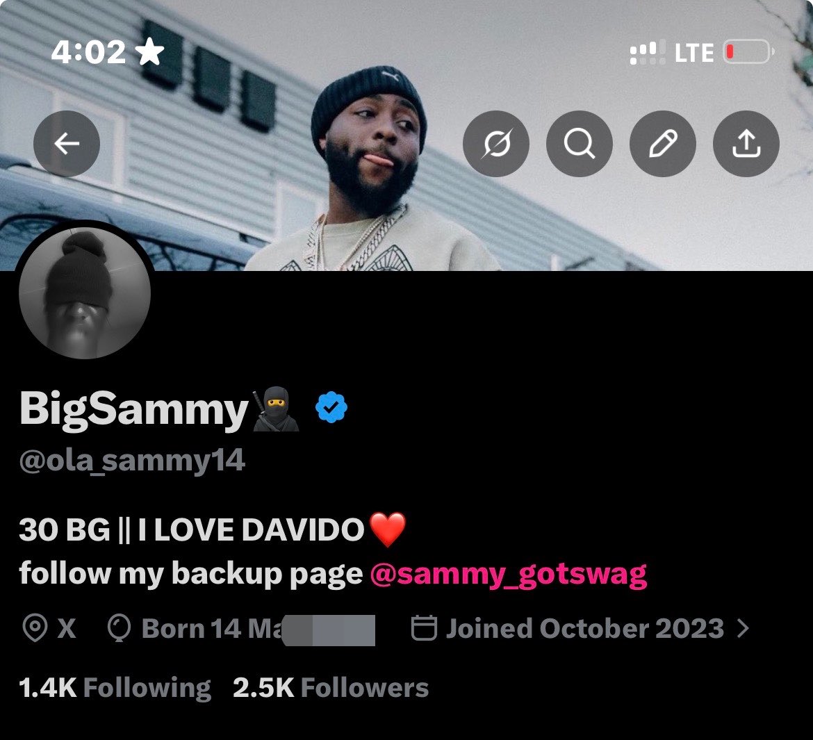 ola_sammy14's tweet photo. 2.5k X users fw BigSammy 🎉 https://t.co/7AloZVSAYd