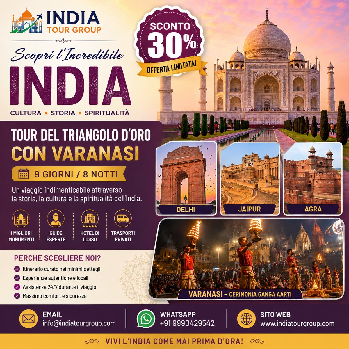 Indiatourgroup's tweet photo. -30% sul Tour di 9 Giorni del Triangolo d'Oro con Varanasi!

🤍 Taj Mahal
🏰 Jaipur
🏙️ Delhi
🪔 Ganga Aarti a Varanasi
📧 info@indiatourgroup.com
🌐 https://t.co/qRiPare1Jg
#ViaggioInIndia #GoldenTriangleIndia #Varanasi #TajMahal #TourIndia #India2026 #Italia #IndiaTourGroup https://t.co/uHlKc1RH1I