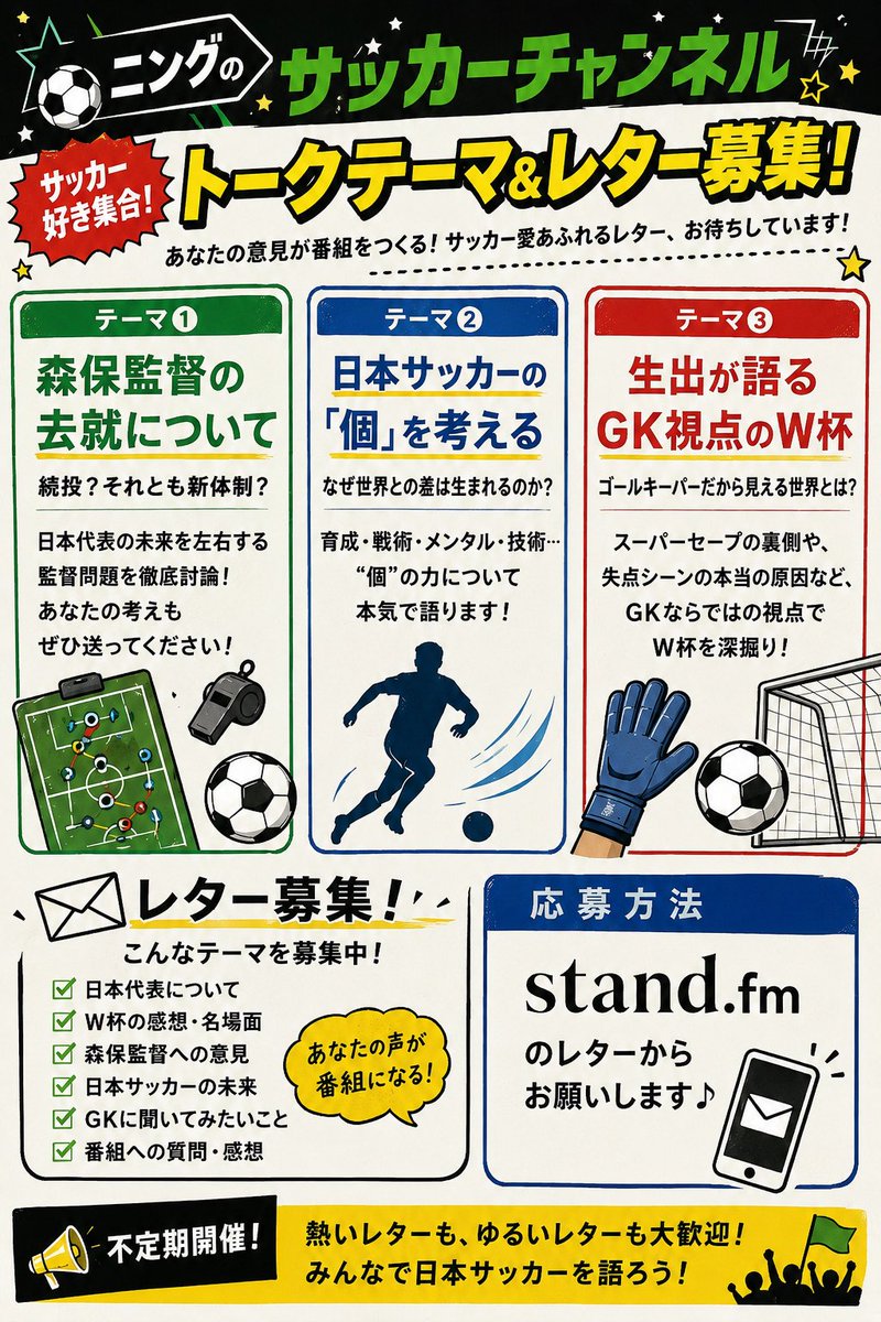 ning2026info's tweet photo. サッカーオタク2人が語る
ニングfootballチャンネル

初回収録に向けてレターを募集していますので、イケイケドンドンよろしくお願いいたします。

https://t.co/oFazXycZkl https://t.co/v5UrctP9CJ