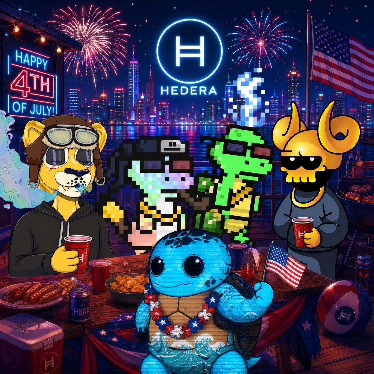DOG_OF_BTC's tweet photo. Happy 4th of July to the $HBAR fam 🇺🇸 

📸 
@wildtigers_nft 
@cr7sart 
@justPFPart 
@TimelessTurts 

Available on @SentX_io ✨️ https://t.co/5KASQylZSB