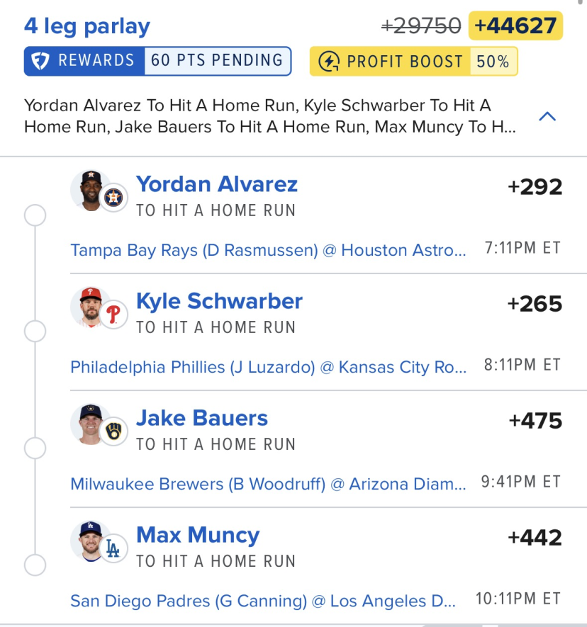 Chedzz's tweet photo. Not Betting HRs on July 4th is borderline Un-American ⚾️🇺🇸 https://t.co/0ZrDWcllbY