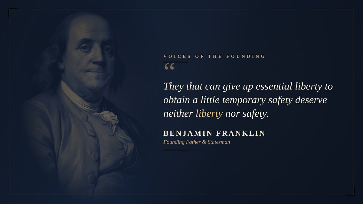PatrickWSteward's tweet photo. “They who can give up essential liberty to obtain a little temporary safety deserve neither liberty nor safety.” — Benjamin Franklin, 1755
250 years on, still the sharpest line in American politics. 🇺🇸
#America250 #BenFranklin #Liberty #FoundingFathers #FourthOfJuly https://t.co/hscZLd2Iwm