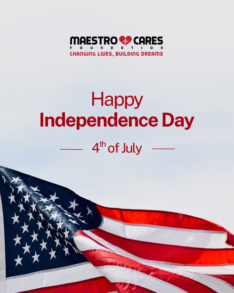 MaestroCares's tweet photo. Celebrating Independence Day ❤️🤍💙

Today, we recognize the values of freedom, opportunity, and service that have shaped our nation and continue to inspire progress within communities across the country.

Wishing everyone a safe and happy Fourth of July! https://t.co/CO3PSxRTdP