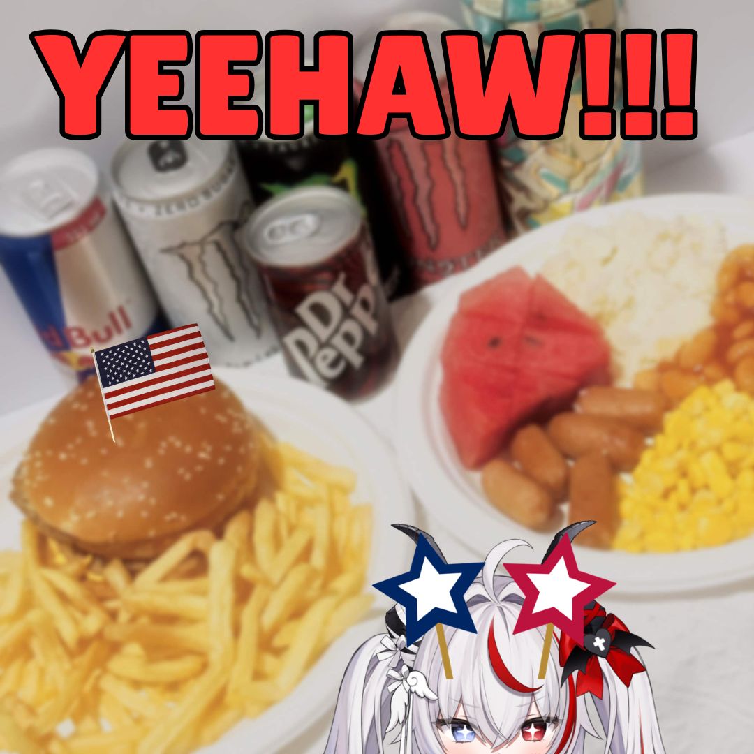 Remilia_Nephys's tweet photo. Here is my 4th of july HUGEEE MEAL!!!!! 
am i honorary american now? https://t.co/uXKncRupfc