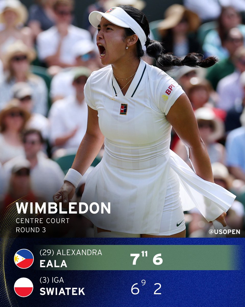 usopen's tweet photo. Alex Eala takes down defending Wimbledon champion, Iga Swiatek! 😤 https://t.co/fXjUYXWTAC
