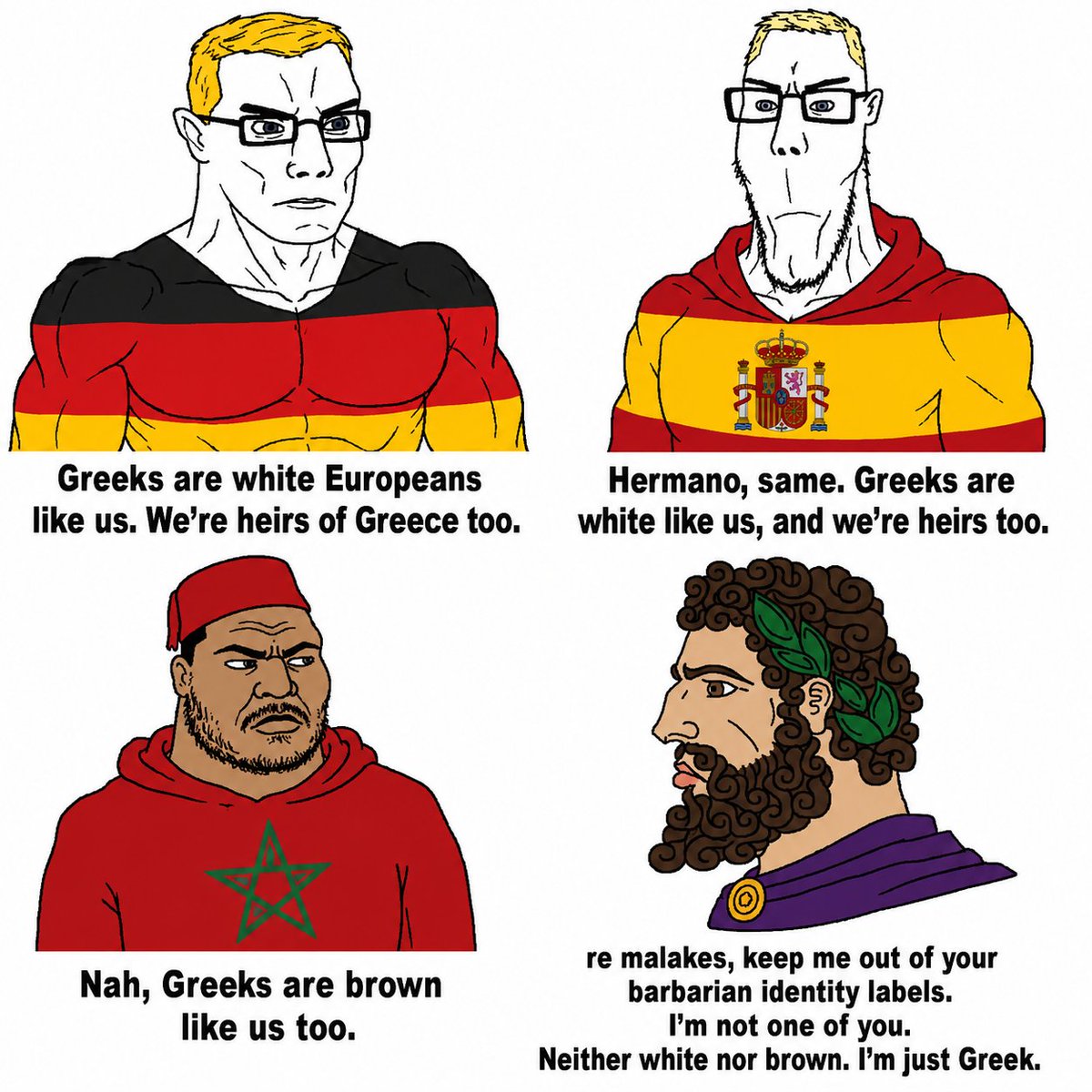 HeraldOfRome's tweet photo. "The Greek race... occupies the middle position geographically... for it is both spirited and intelligent."
- Aristotle

Full quote by Aristotle:
"The nations inhabiting the cold places and those of Europe are full of spirit but somewhat deficient in intelligence and skill, so that they continue comparatively free, but lacking in political organization and capacity to rule their neighbors. The peoples of Asia on the other hand are intelligent and skillful in temperament, but lack spirit, so that they are in continuous subjection and slavery. But the Greek race participates in both characters, just as it occupies the middle position geographically, for it is both spirited and intelligent; hence it continues to be free and to have very good political institutions, and to be capable of ruling all mankind if it attains constitutional unity."