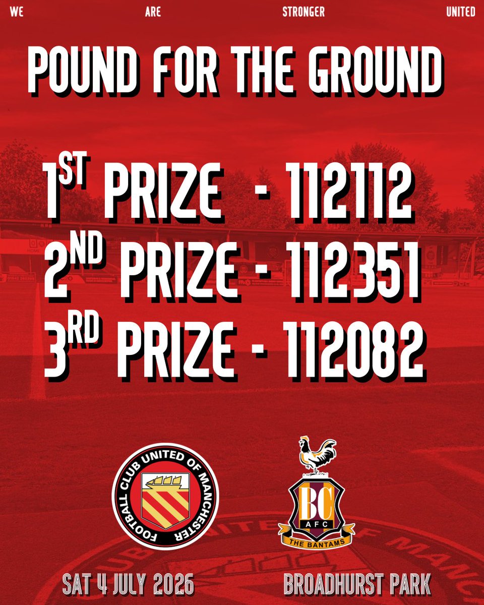 FCUnitedMcr's tweet photo. 💷 POUND FOR THE GROUND

Today’s Pound For The Ground winning numbers

#WeAreStrongerUnited https://t.co/vqHHpIi5Ay
