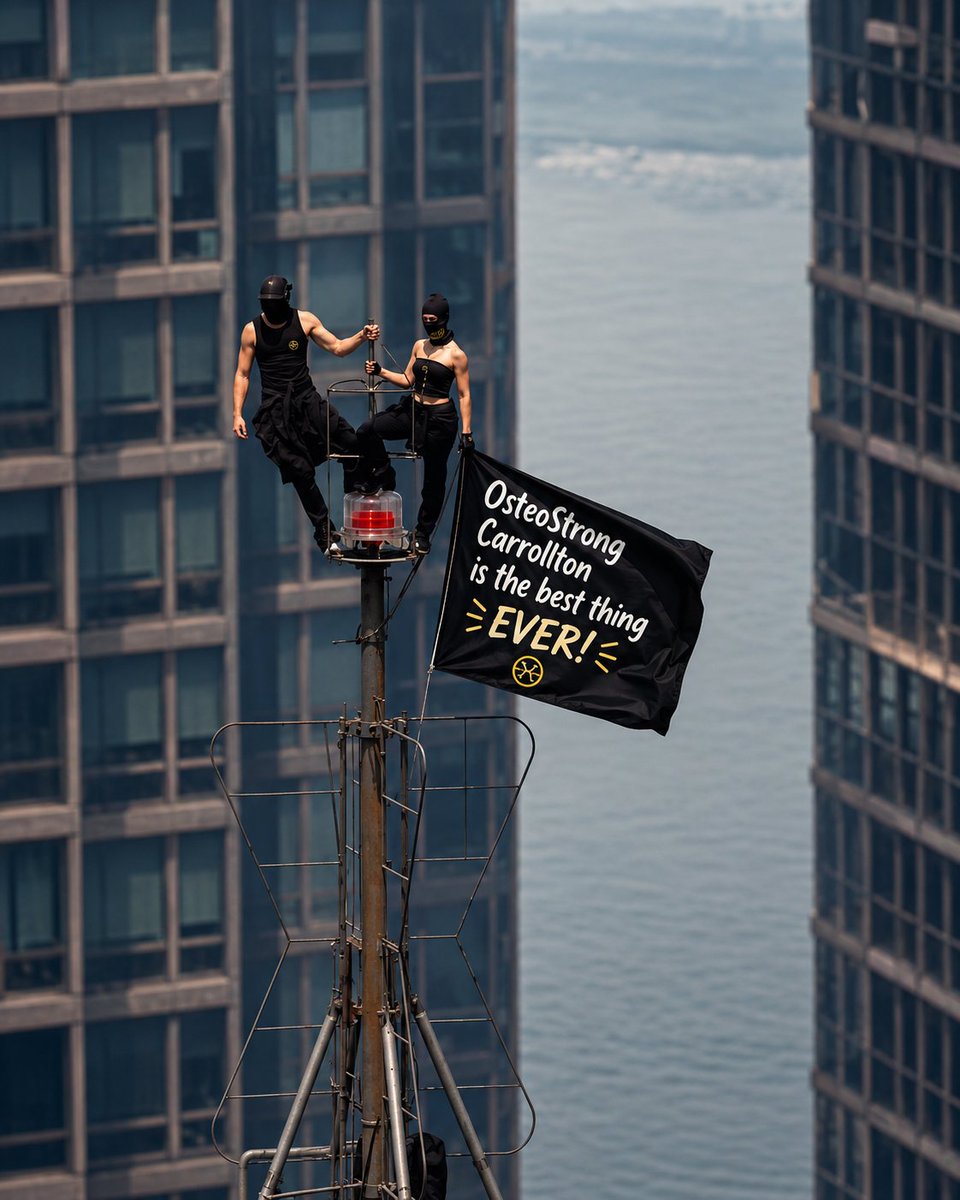 OsteoStrongCarr's tweet photo. Apparently, OsteoStrong Carrollton is worth shouting from the rooftops.  

Or flagpoles.  

Or whatever this is. 😆  

Stronger bones. Better balance. Improved strength. More confidence.  

Come see why our members can’t stop talking about us. 💪✨ https://t.co/QJ64TBe4Sa