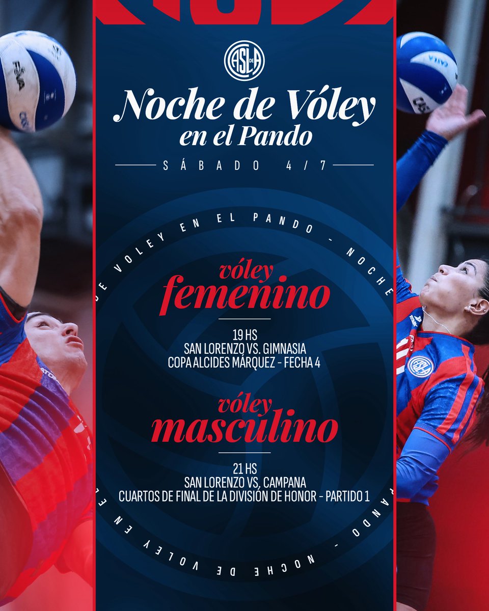 CASLAVoley's tweet photo. ¡#LaNocheDelVóley en el Pando! 💙❤️

🕖 19 hs | Femenino 🆚 Gimnasia 🏆 Copa A. Márquez – Fecha 4

🕘 21 hs | Masculino 🆚 Campana 🏆 Cuartos de final – Partido 1

💻 https://t.co/M3wCqUerKt

🎟️ Popular socios/as: GRATIS 🎟️ Platea socios/as: $5.000 🎟️ Visitantes: $10.000 https://t.co/ql2RZ4SNhR
