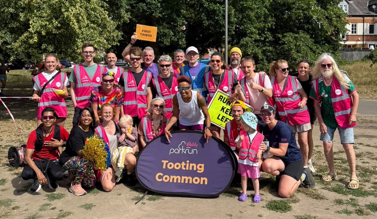Tootingparkrun's tweet photo. Huge thanks to our amazing 52 volunteers (plus Bertie and Maisie) for making it possible  and congratulations to all today’s milestones, including Scott’s 100th and happy 36th birthday to Hannah🎉….⬇️ https://t.co/3ORZPeotTb