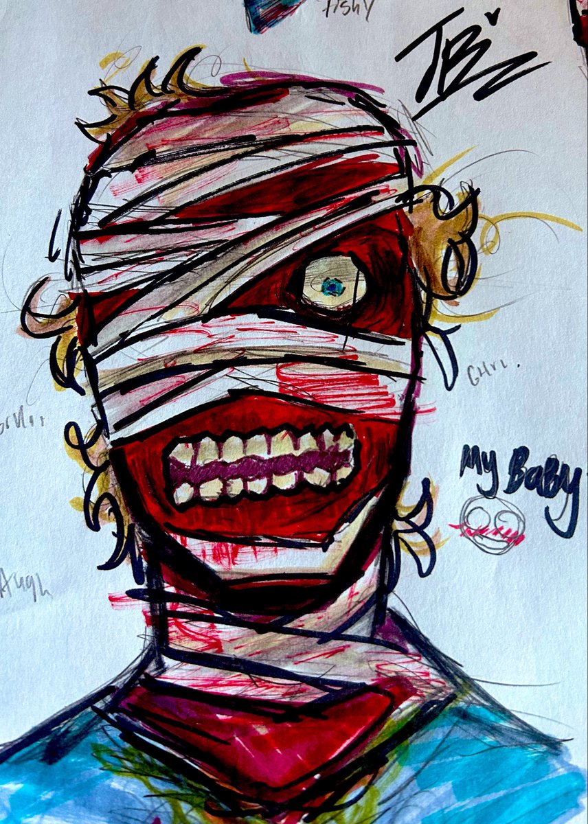CamxxJim's tweet photo. Uh post crash curly doodles cause why not (my desk is stained..) #mouthwashing https://t.co/izKuGKF5Hf