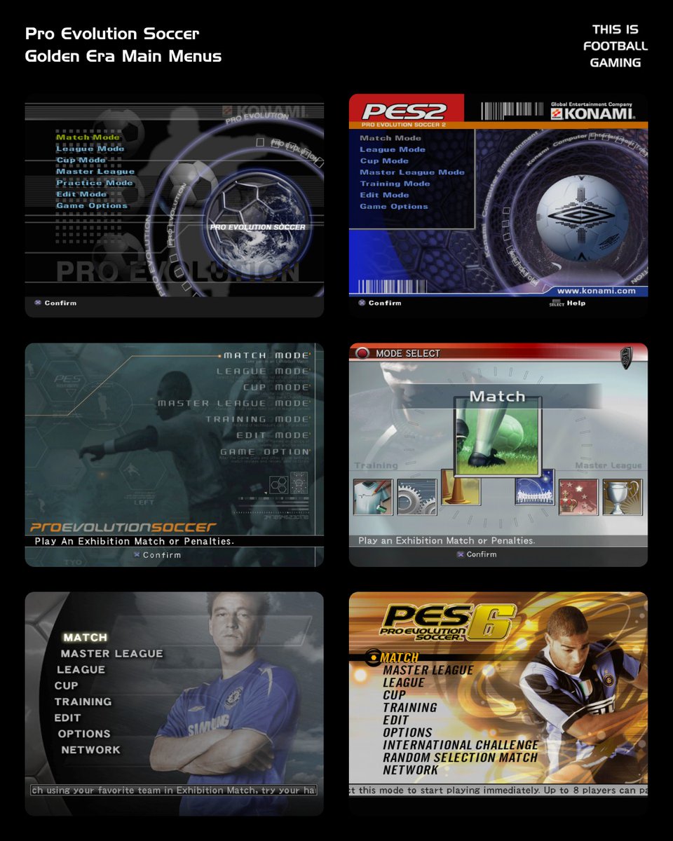 T_I_F_G's tweet photo. Pro Evolution Soccer on PS2. Main menus of golden era. 📺 https://t.co/7bXGFu14Is