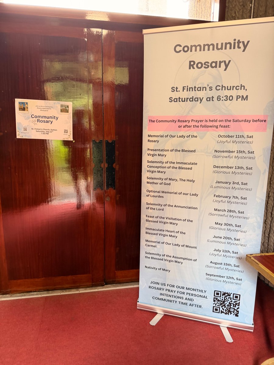 HowthParish's tweet photo. Date for your diary: Next Saturday, 11 July, in Sutton we will be hosting our last Community Rosary before the end of summer, dedicated to Our Lady of Medjugorje.
Banners are up at Sutton Cross and in front of St. Fintan’s Church. We have also printed more than 100 messages from Our Lady, delivered through the visionaries in Medjugorje, as personal invitations to the Rosary. These will be available in a small basket next to the Statue of Our Lady tomorrow (Sunday).