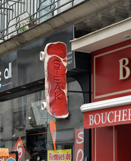 BiancoDavinci's tweet photo. A butcher shop and a skateboard store in France are located next to each other and share the same sign. https://t.co/N9TadU6qH7